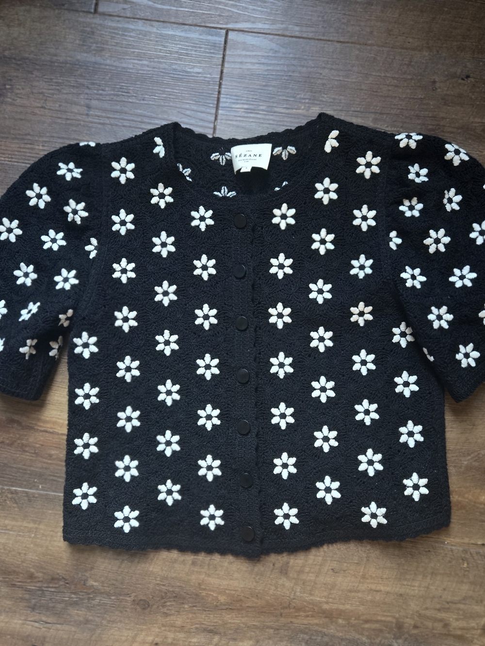 Sezane Lorna Shirt Contrasted Black Guipure Ecru Flower - Size S - Picture 4 of 10